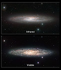 Infrared/visible light comparison of views of the Sculptor Galaxy (NGC 253)