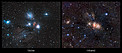 Infrared/visible light comparison of views of a stellar nursery in Monoceros