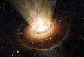 Taiteilijan näkemys galaksin NGC 3783 supermassiivisen mustan aukon ympäristöstä