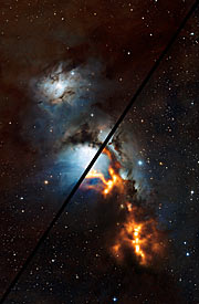 Stjärnstoftet nära Orions bälte (bildjämförelse)
