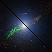 The radio galaxy Centaurus A, as seen by ALMA (mouseover comparison)