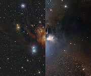 Området kring stjärnhopen Coronet i synligt och infrarött ljus