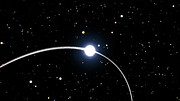 Artist’s impression van het effect van de algemene relativiteit op de omloopbaan van de ster S2 in het galactisch centrum