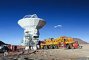 An ALMA antenna arrives on the plateau of Chajnantor for the first time
