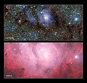 Infrared/visible light comparison of views of the Lagoon Nebula (Messier 8)