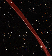 Aufnahme eines Teils des Supernovaüberrests SN 1006 mit dem NASA/ESA Hubble-Weltraumteleskop