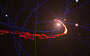 Simulation einer Gaswolke, die vom Schwarzen Loch im Zentrum der Milchstraße auseinandergerissen wird