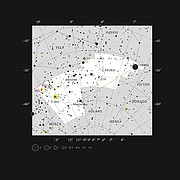 De positie van de heldere sterrenhoop NGC 3532 in het sterrenbeeld Kiel