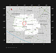 De ster 51 Pegasi in het sterrenbeeld Pegasus