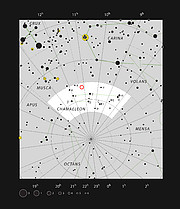La ubicación de la nebulosa de  reflexión IC 2631 en la constelación de Chameleon 