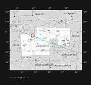 L’étoile naine extrêmement froide TRAPPIST-1 dans la constellation du Verseau