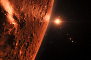 Image d’artiste figurant une vue depuis l’une des planètes du système TRAPPIST-1