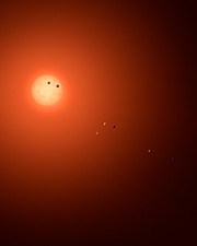 Ultrakoele dwergster TRAPPIST 1 en haar zeven planeten