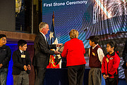 The President of Chile, Michelle Bachelet, seals the time capsule at the first stone ceremony for the ELT