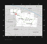 La galaxie active Messier 77 au sein de la constellation de la Baleine