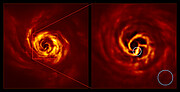Images du système AB Aurigae prises par SPHERE (côte à côte, annotées)