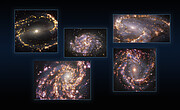 Fem galaxer observerade med MUSE på ESO:s VLT i olika våglängder