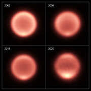 Warmtebeelden van Neptunus, verkregen tussen 2006 en 2020 (andere opmaak)