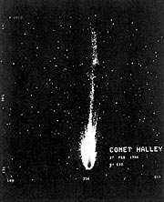 Comet Halley develops 15-degree tail
