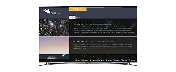 Captura de ecrã da aplicação AstroImages para Smart TVs