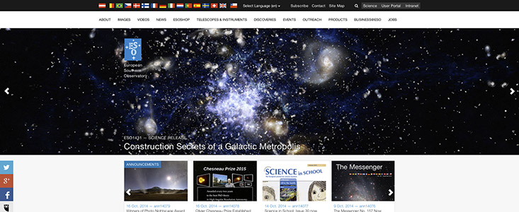 Eksempel på ESOs nye hjemmesider