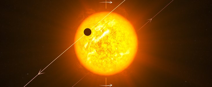 Impresión artística de un exoplaneta con una órbita retrógrada