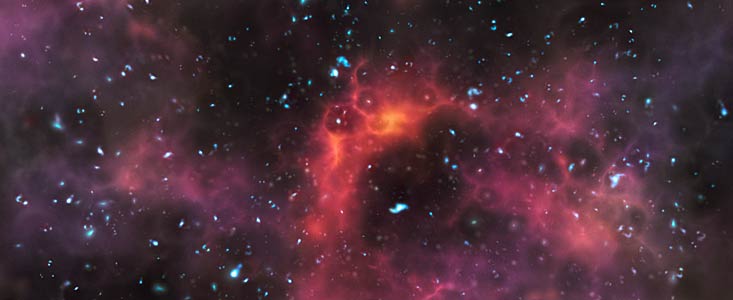 Impresión artística de galaxias al final de la era de reionización
