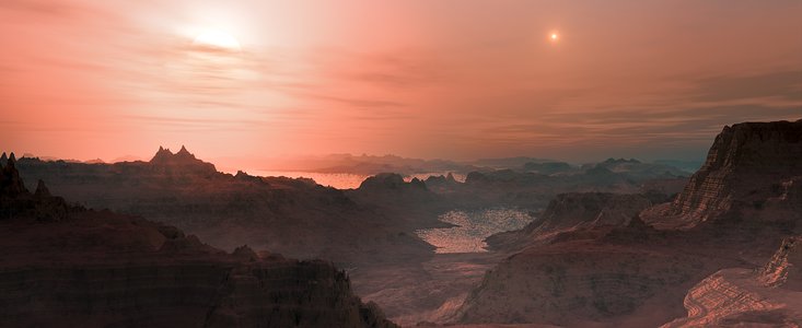 Impresión artística de un atardecer en la súper-Tierra Gliese 667 Cc