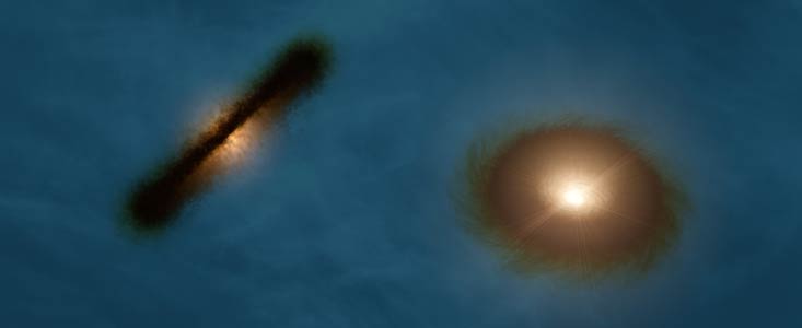 Artist’s impression of the discs around the young stars HK Tauri A and B