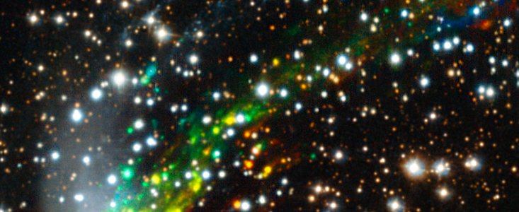 MUSE-beeld van het leeg gewaaide sterrenstelsel ESO 137-001