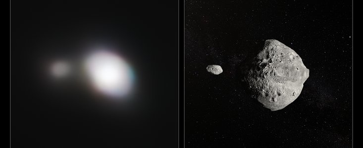 Side by side observation and artist's impression of Asteroid 1999 KW4