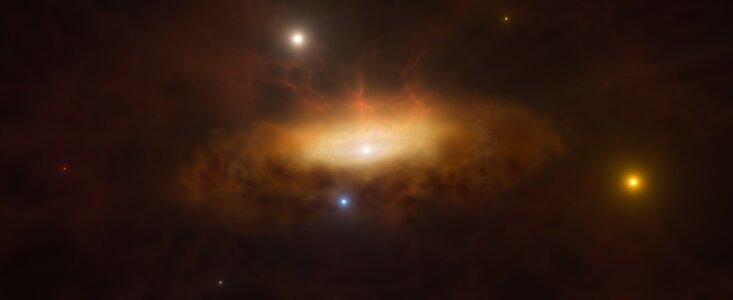 Künstlerische Darstellung: Die Galaxie SDSS1335+0728 leuchtet auf