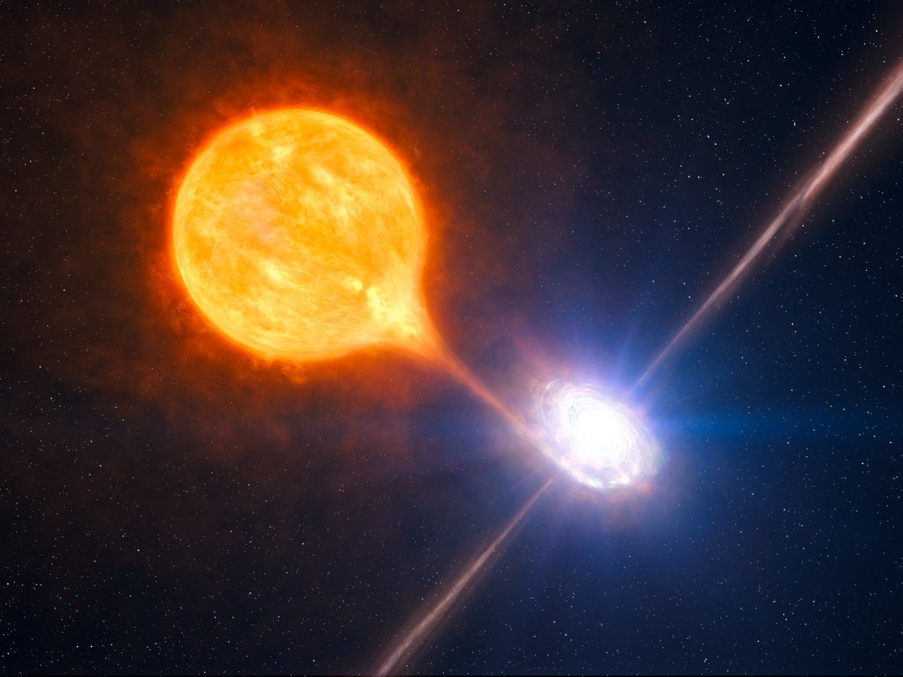 Artist’s impression of the formation of a stellar black hole in a binary system.