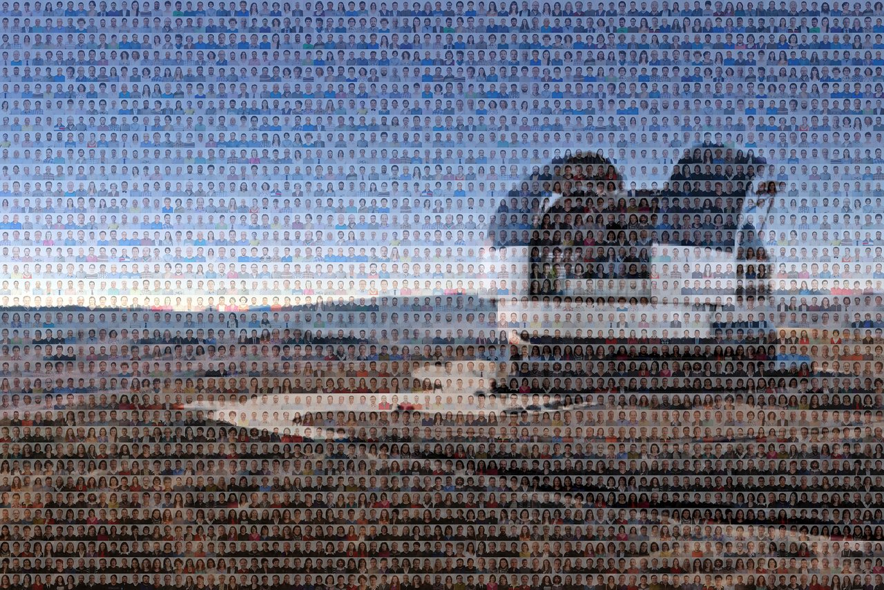 Mosaic of the ELT made from portraits of ESO staff