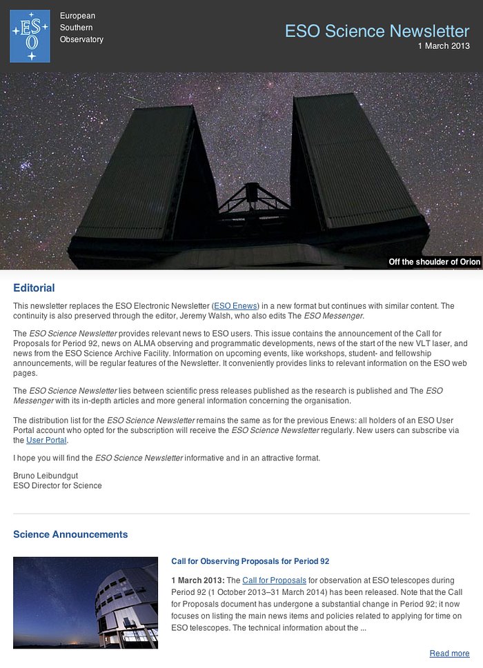 ESO Science Newsletter — March 2013