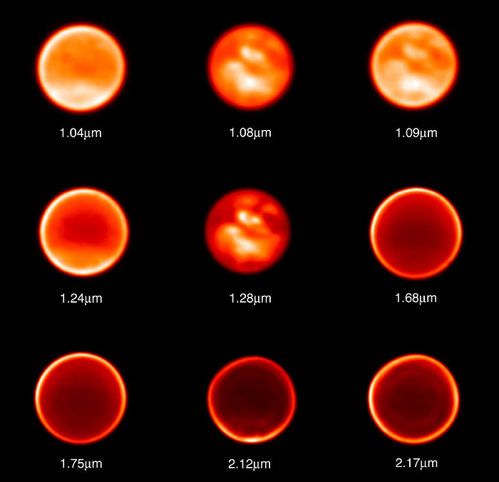 Titan observed through nine different filters on November 26, 2002