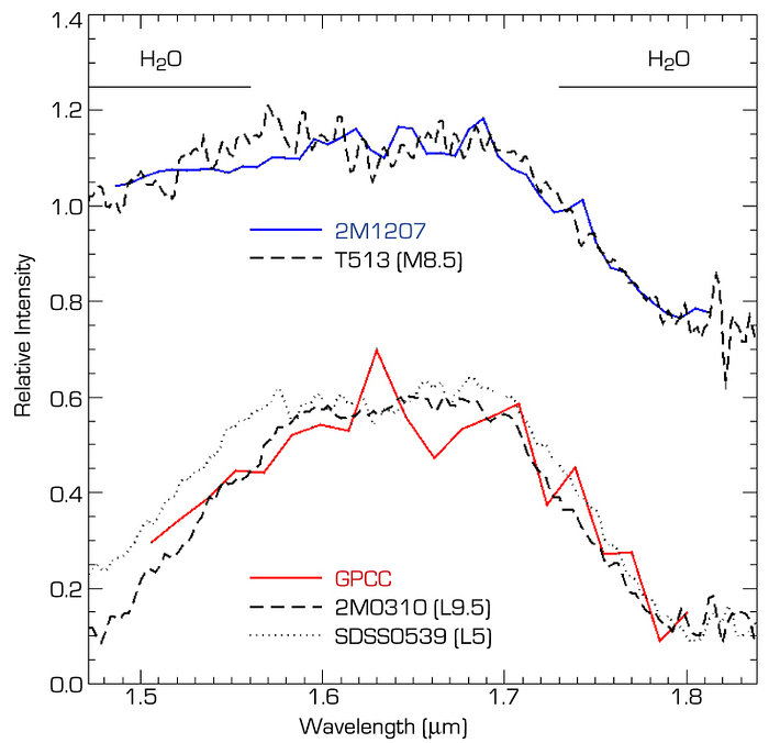 Near-infrared spectrum of the brown dwarf object 2M1207 and GPCC