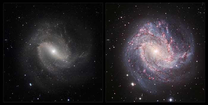Una visión comparada de Messier 83 en infrarrojo/ visible
