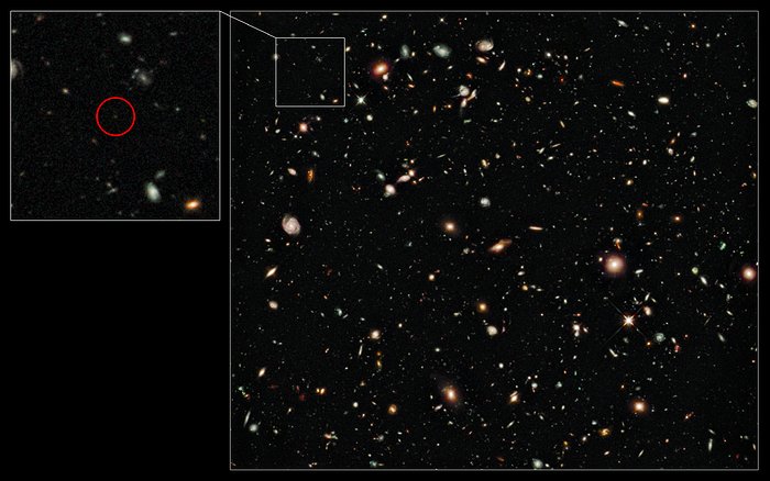 Hubble image of the distance-record galaxy UDFy-38135539