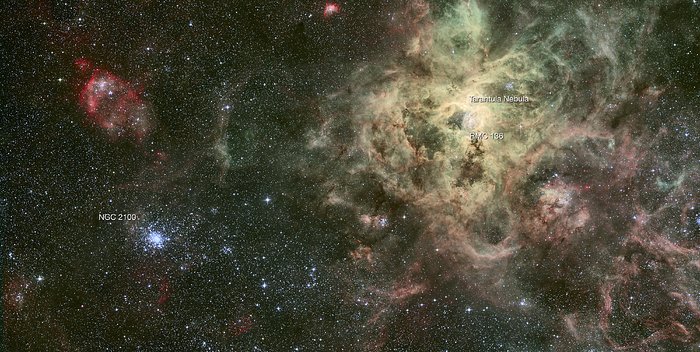 El cúmulo de estrellas NGC 2100 en contexto