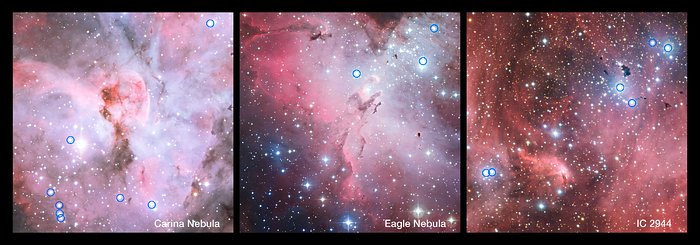 Estrellas de tipo O, calientes y brillantes, en regiones de formación estelar