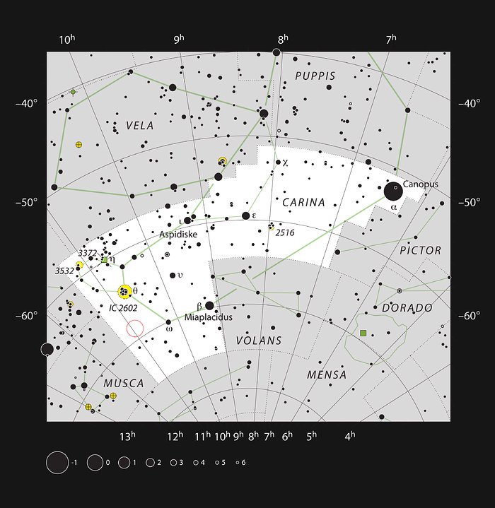 A estrela HD 95086 na constelação de Carina