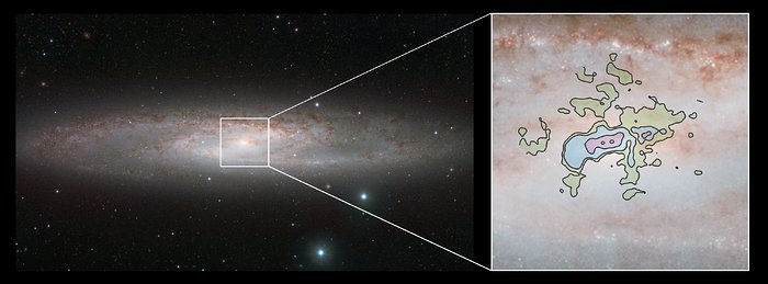 La galaxia con estallido de formación estelar NGC 253 a través de los ojos de  VISTA y ALMA 