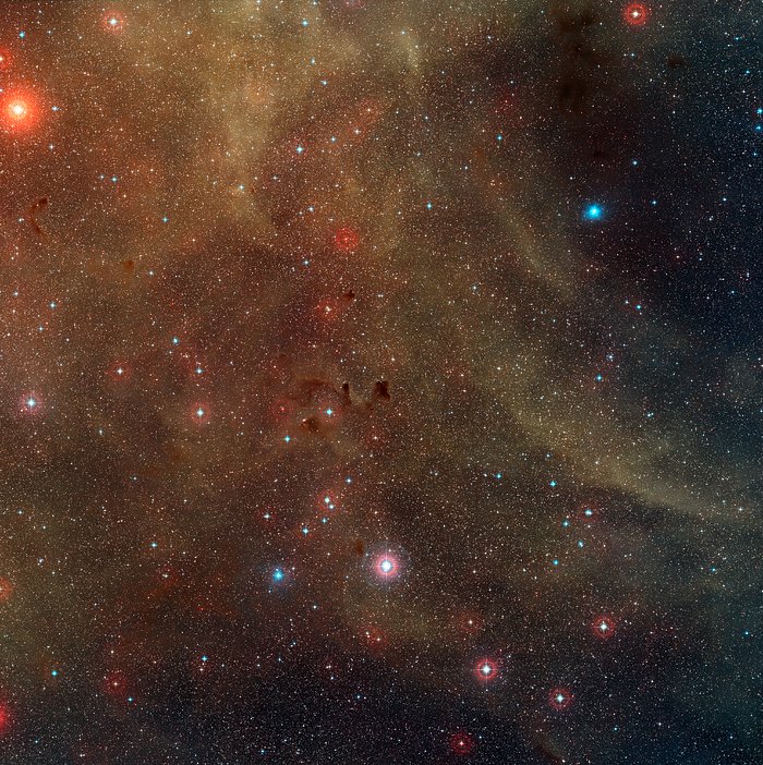 Panoramica della regione di formazione stellare attorno all'oggetto Herbig-Haro HH 46/47