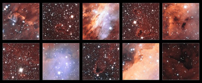 Ausschnitte aus dem Bild des Garnelennebels vom VST der ESO