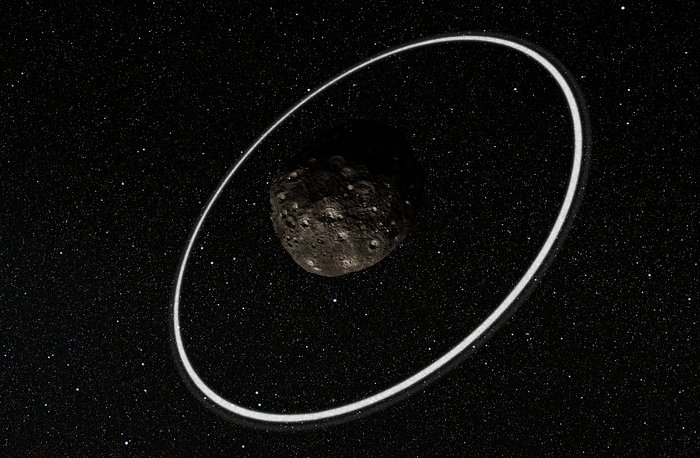 Vue rapprochée d'artiste sur les anneaux qui entourent l'astéroïde Chariklo