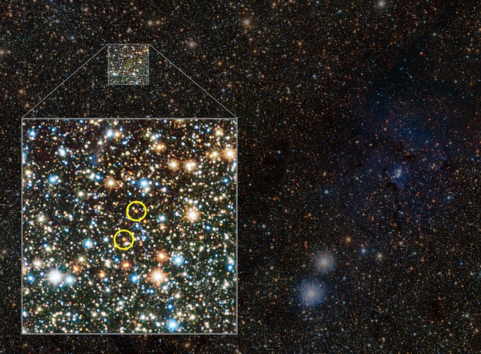 VISTA studerar Trifidnebulosan och upptäcker dolda variabelstjärnor (med etiketter)