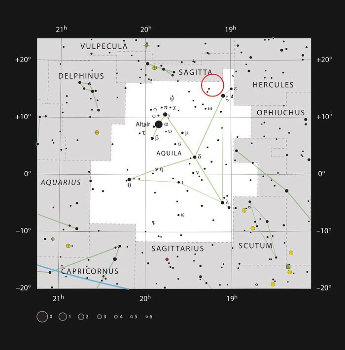 De planetaire nevel Henize 2-428 in het sterrenbeeld Arend (Aquila)