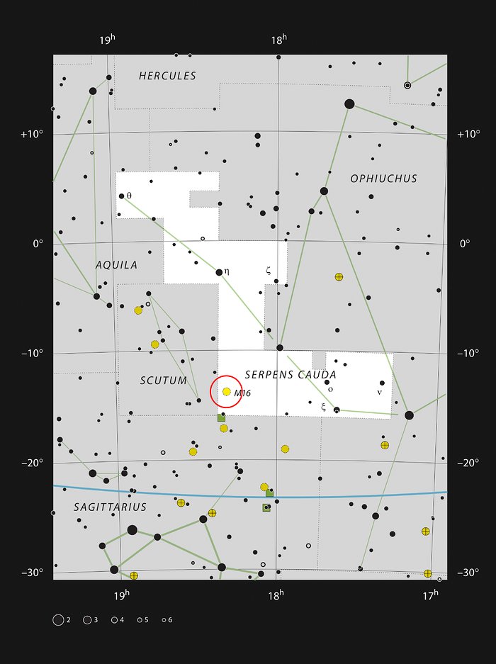 Messier 16 im Sternbild Serpens Cauda (der Schwanz der Schlange)