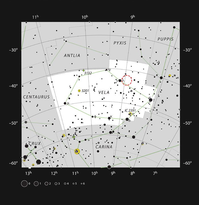 Det stjärnbildande molnet RCW 34 i stjärnbilden Seglet